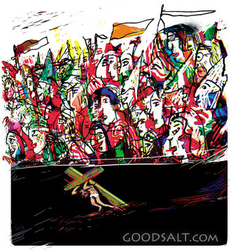 A Crowd Watching Jesus Carry the Cross