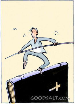 A Man Balancing on the Spine of the Bible