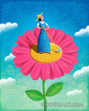 A Woman Tends a Garden Flower