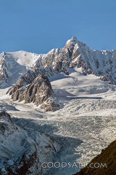 Alpine detail of the snow, ice, rocks  and shapes of massive mountains.