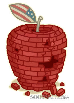 Apple Made From Bricks Breaking With American Flag
