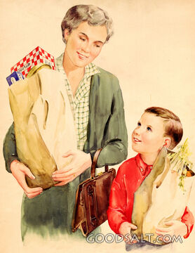 Boy Helping Grandmother with Groceries