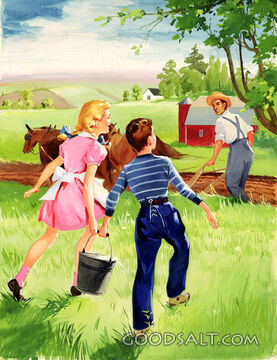 Children Bring Water to Farmer