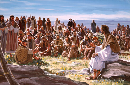Christ Preaching the Sermon on the Mount Surrounded by Peopl