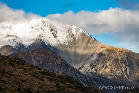 cloud encrusted mountain range