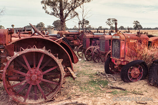 Collection of rusty historic tractors