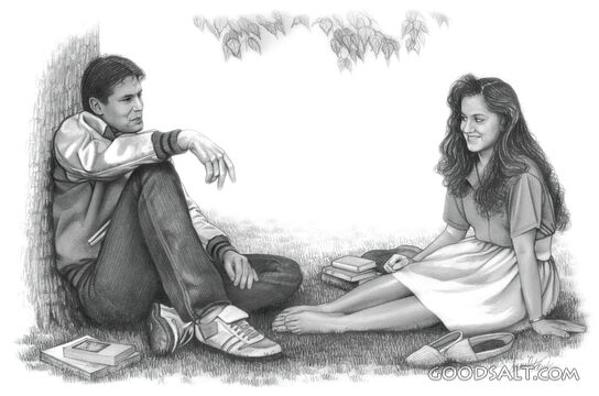 College Couple Share Moment under Tree
