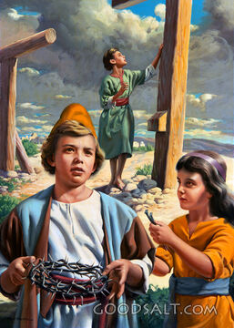 Cross, Children With Crown of Thorns and Nails
