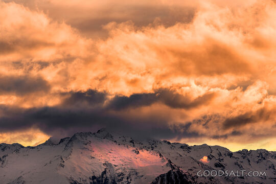 Dazzling pink sunset with yellow clouds.