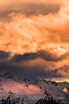 Dazzling pink sunset with yellow clouds.
