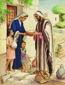 Deacon Giving Food to Widow and Children
