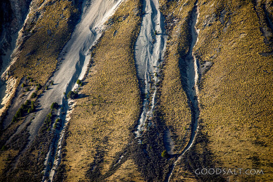 Detail of vertical side of low mountain.