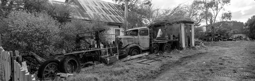 Disused delvery truck in old wood yard.
