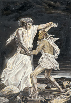 Elderly Jacob Wrestling With the Angel of God