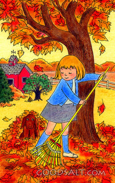 Girl Raking Leaves