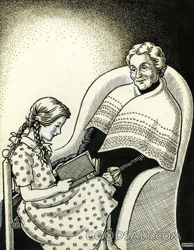 Girl Reading to Grandmother