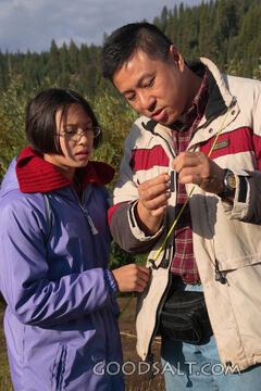 IDAHO. Smith’s Ferry. Man and girl fishing on autumn morning