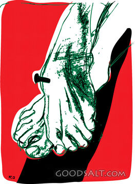 Jesus' Feet Nailed to the Cross.