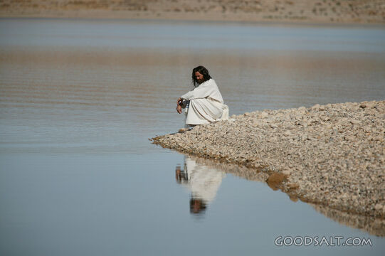 Jesus Sitting Alone at River's Edge