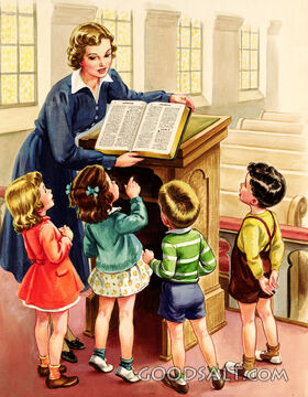 Looking at Bible in Church