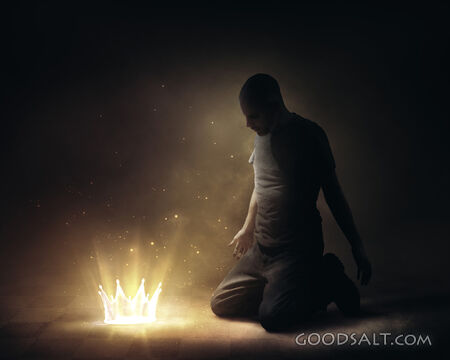 Man Offering Up a Glowing Crown