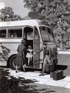 Mother and Child Boarding Bus