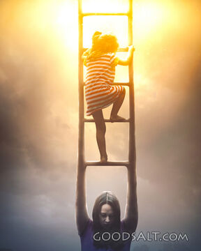 Mother helping Daughter climb