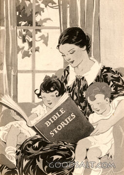 Mother Reading Bible Story to Two Children