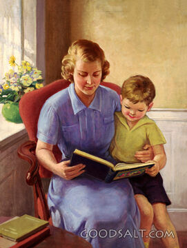 Mother Reading to Boy