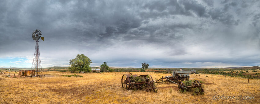 old-time farmering machinery. disused