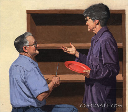 Older Couple Putting Away Dishes