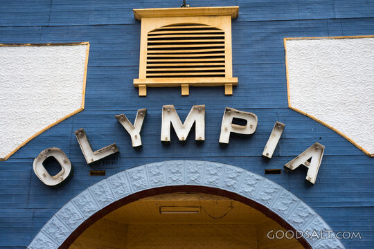 part of wall at front of country theatre
