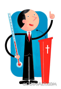 Pastor in Pulpit With Thermometer