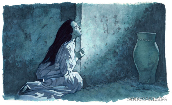 A young girl looking into the light.