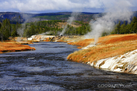 WYOMING. Yellowstone National Park. Steam vents along the Fi
