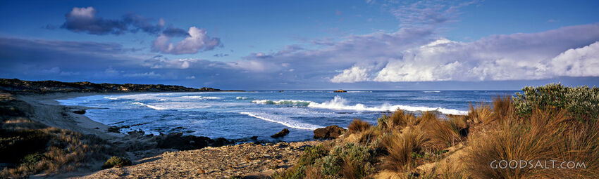 Seascape With Frothy Waves and Puffy Clouds