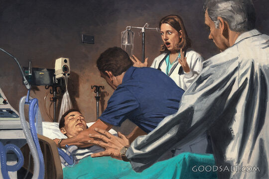 Shocked Doctor in the Hospital With a Patient