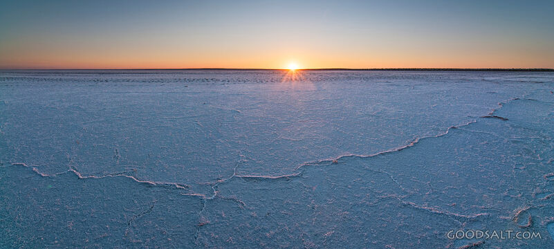 single rising sun of the pink salt lake