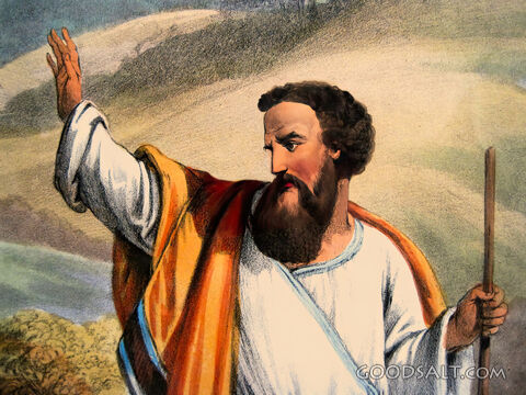 Jesus with hand lifted waving goodbye staff in hand Prophet