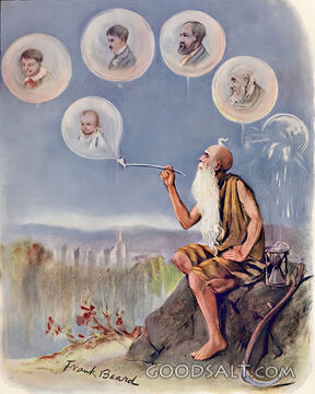 Life's Short Day father time passing vapor blow bubbles child youth old man death