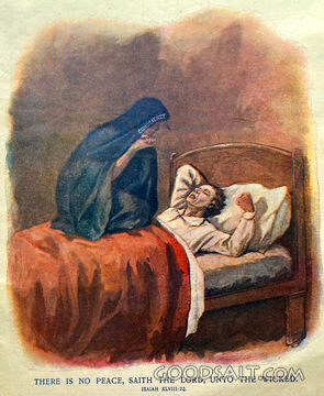 man in bed sleeping bad dreams guilty conscience bothering him no peace to wicked