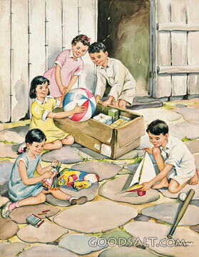 South American Children Unpacking Box