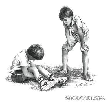 Two Boys on a Grassy Beach