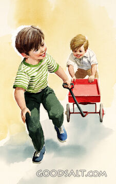 Two Boys with Wagon