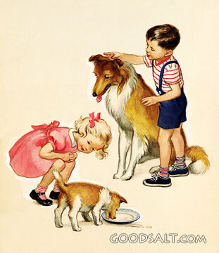 Two Children with Collie Dogs