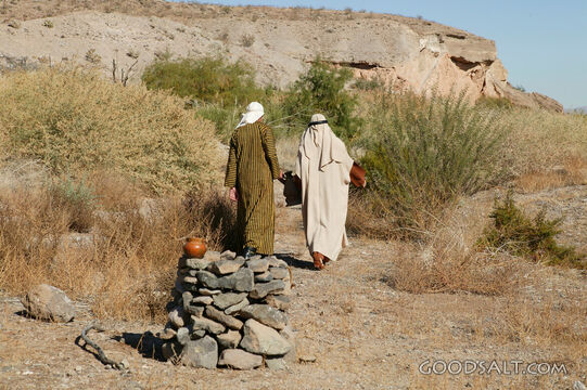 Two Isrealites Carry Jug of Water