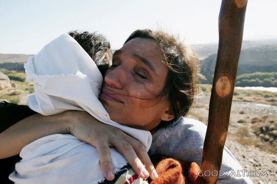 Two of Three  Isrealite Woman Embrace While on Journey in De