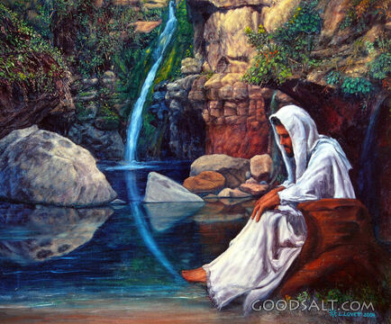 Water of Life, Jesus in Prayer by a Grotto Waterfall