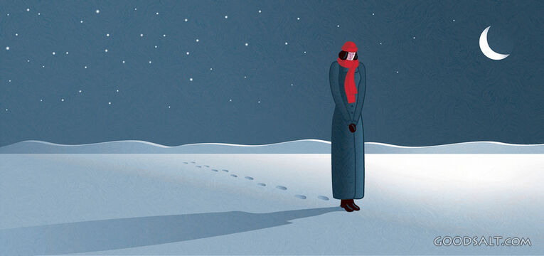Woman Alone at Night in the Snow