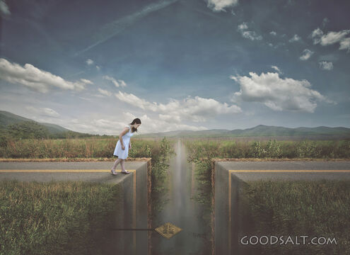 Woman Approaching Broken Road